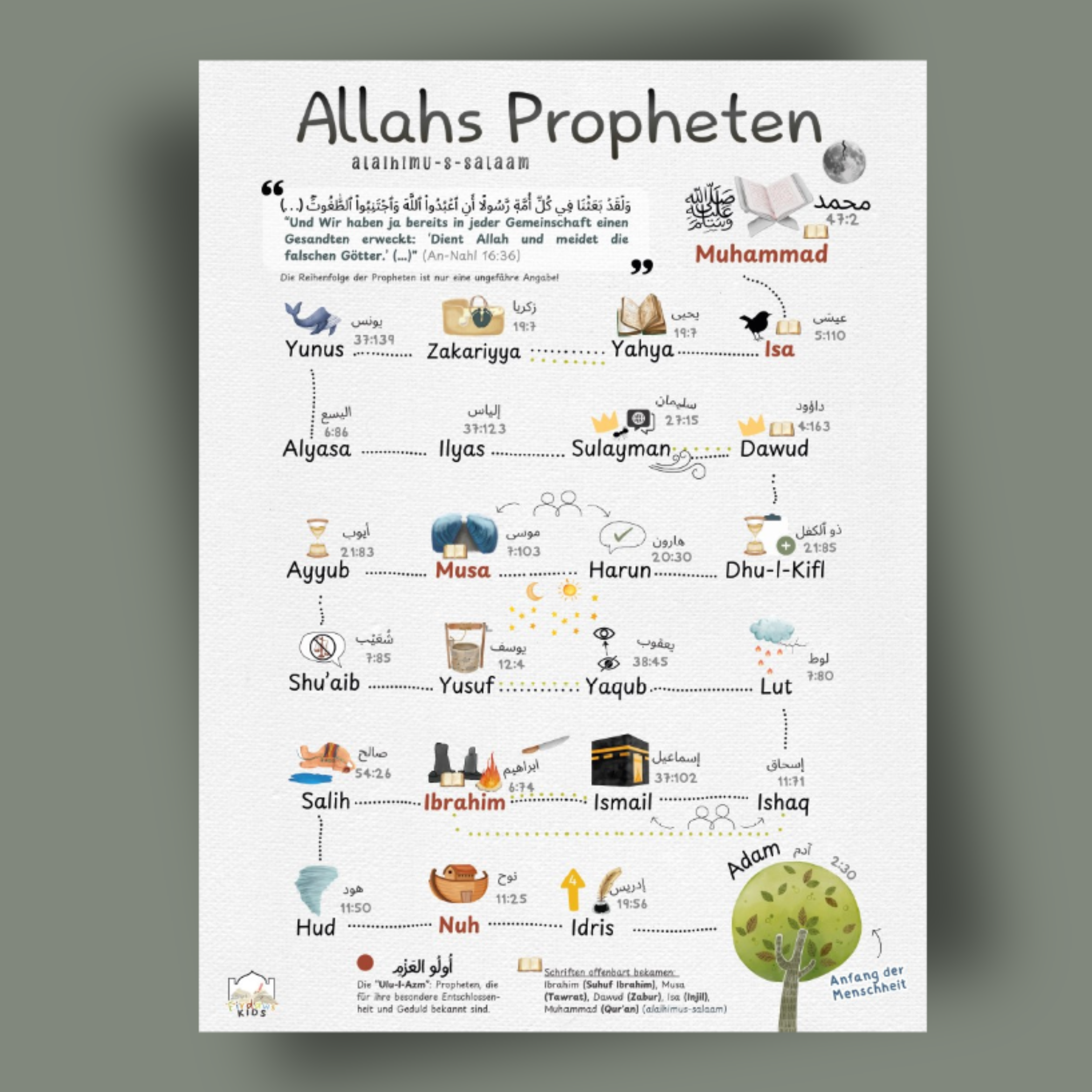 Islamisches Poster für Kinder über die Propheten des Islam (30 x 40 cm)