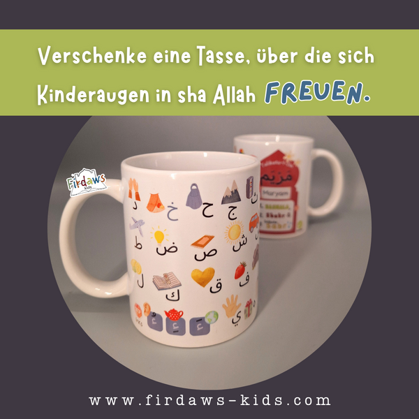 Personalisierte Namens-Tasse mit Alif-Ba-Motiv